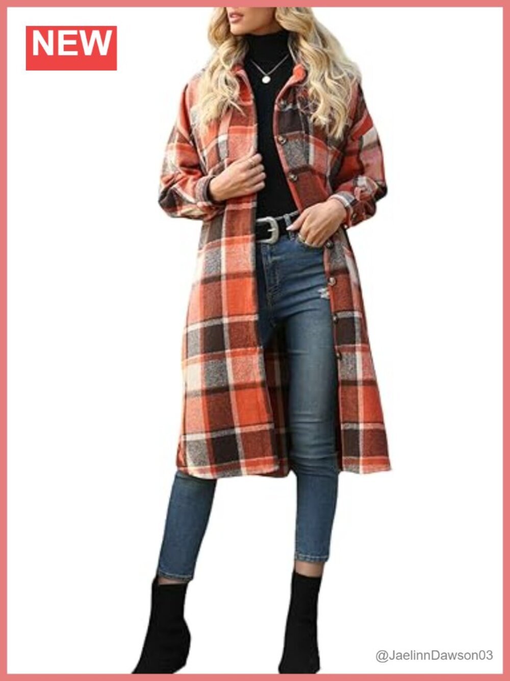 Wool Blend Plaid Long Shirt Jacket Button Up Lapel Oversized Shacket